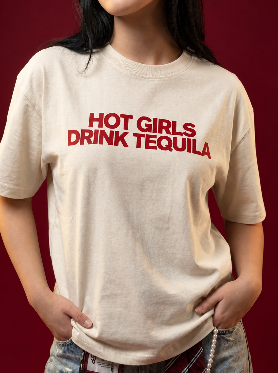Hot Girls Drink Tequila Boxy T-Shirt — Cream