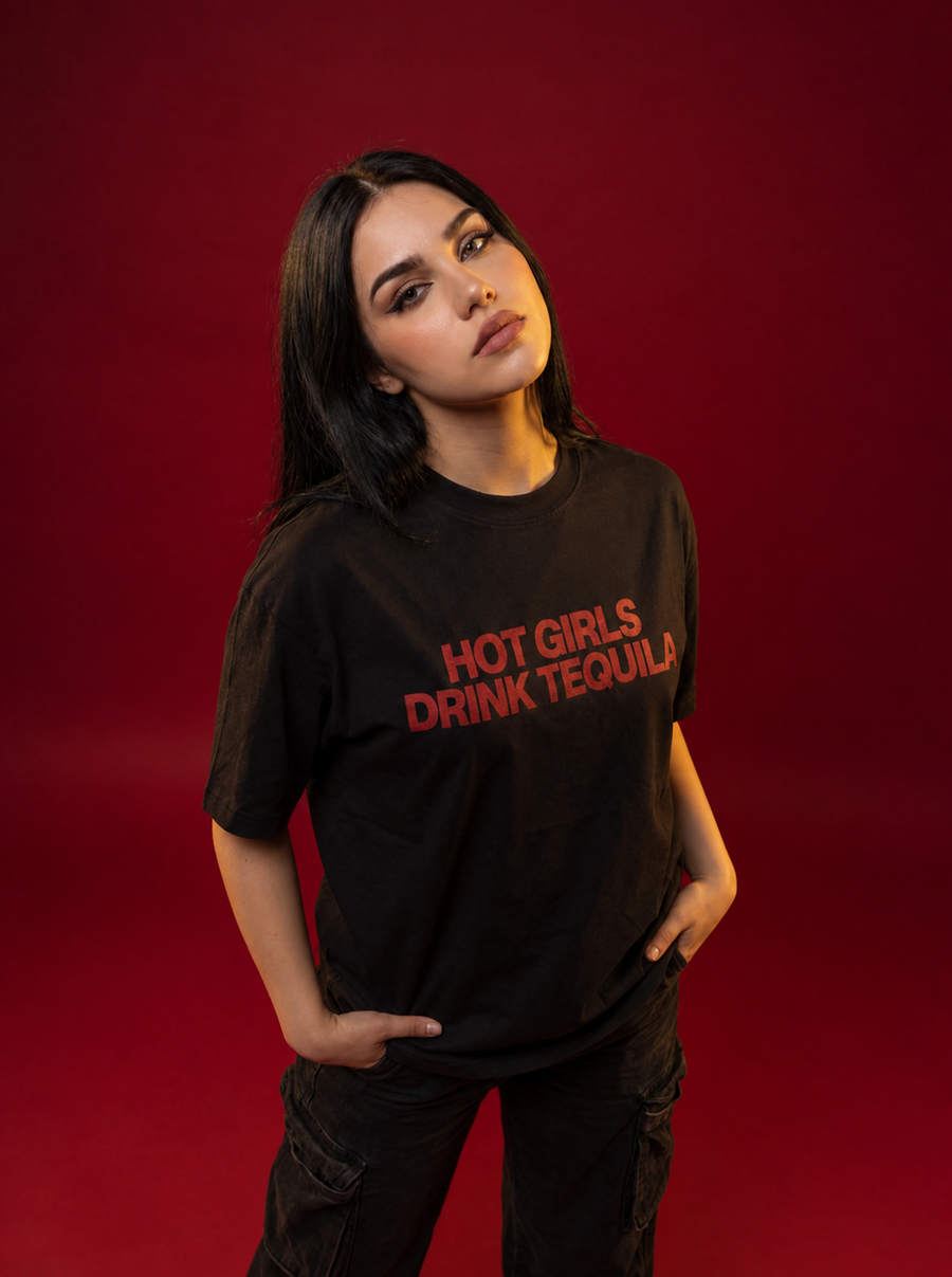Hot Girls Drink Tequila Boxy T-Shirt — Black