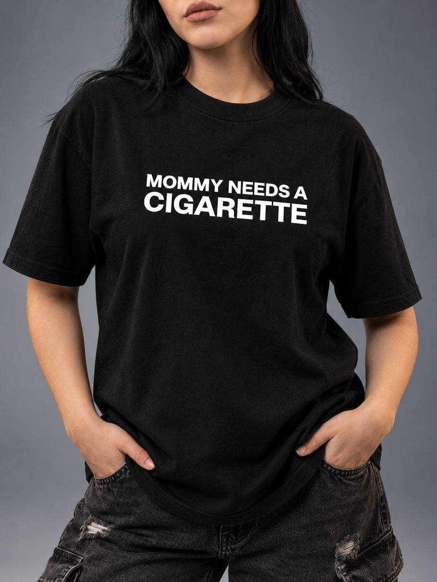 Mommy Needs a Cigarette Boxy T-Shirt — Black