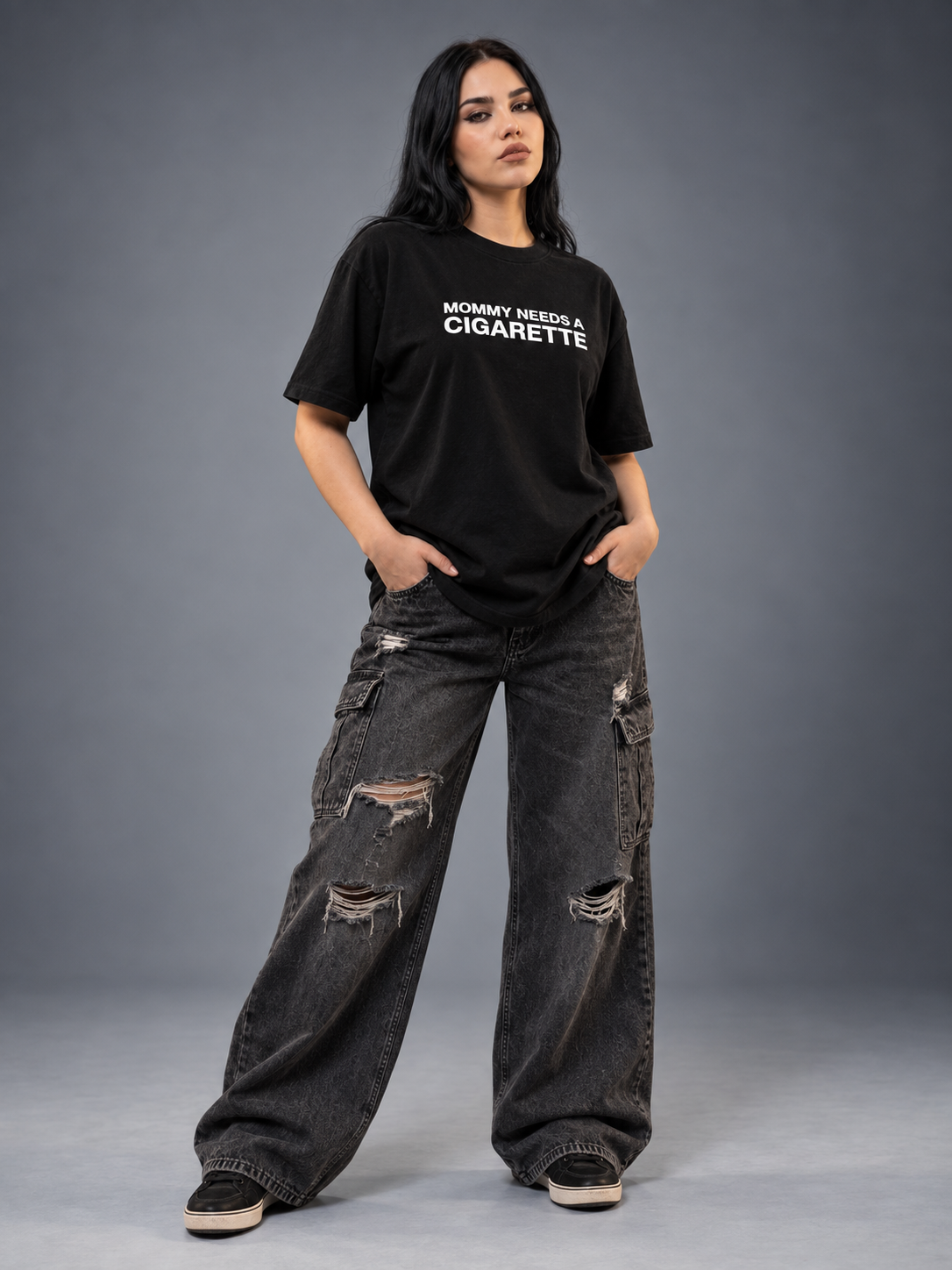 Mommy Needs a Cigarette Boxy T-Shirt — Black