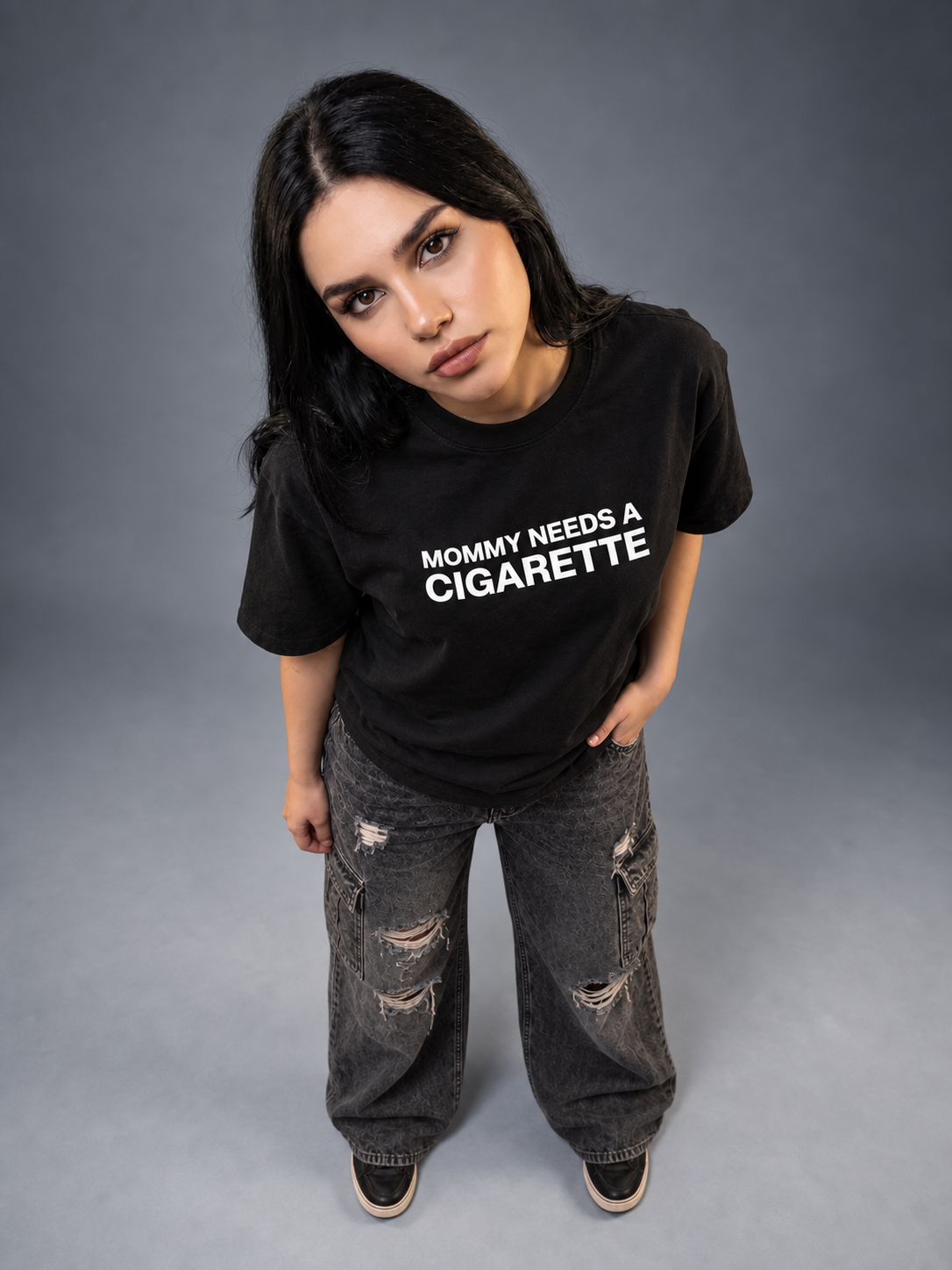 Mommy Needs a Cigarette Boxy T-Shirt — Black