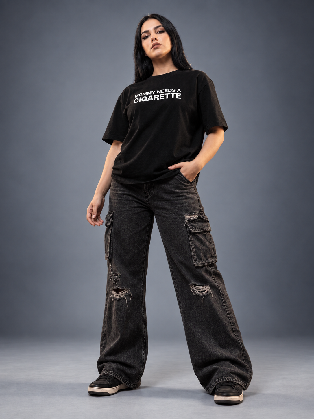 Mommy Needs a Cigarette Boxy T-Shirt — Black