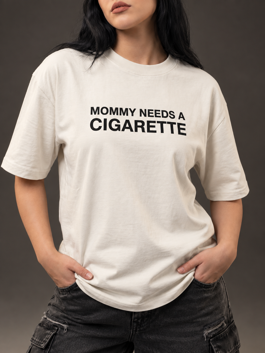 Mommy Needs a Cigarette Boxy T-Shirt — Cream