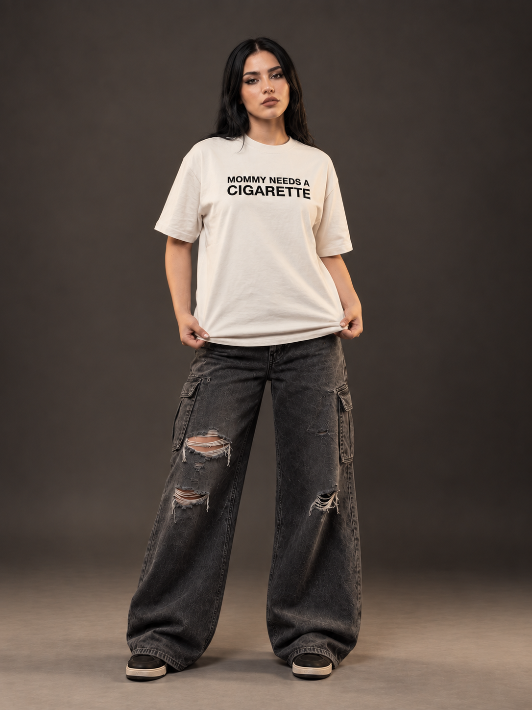 Mommy Needs a Cigarette Boxy T-Shirt — Cream