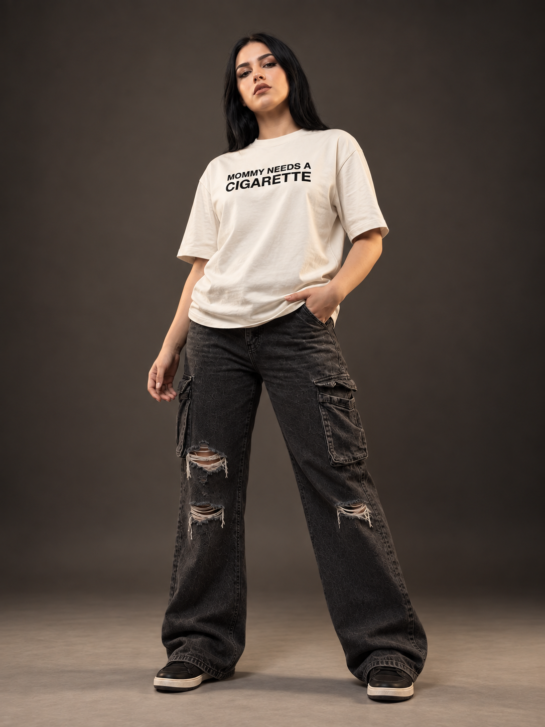 Mommy Needs a Cigarette Boxy T-Shirt — Cream