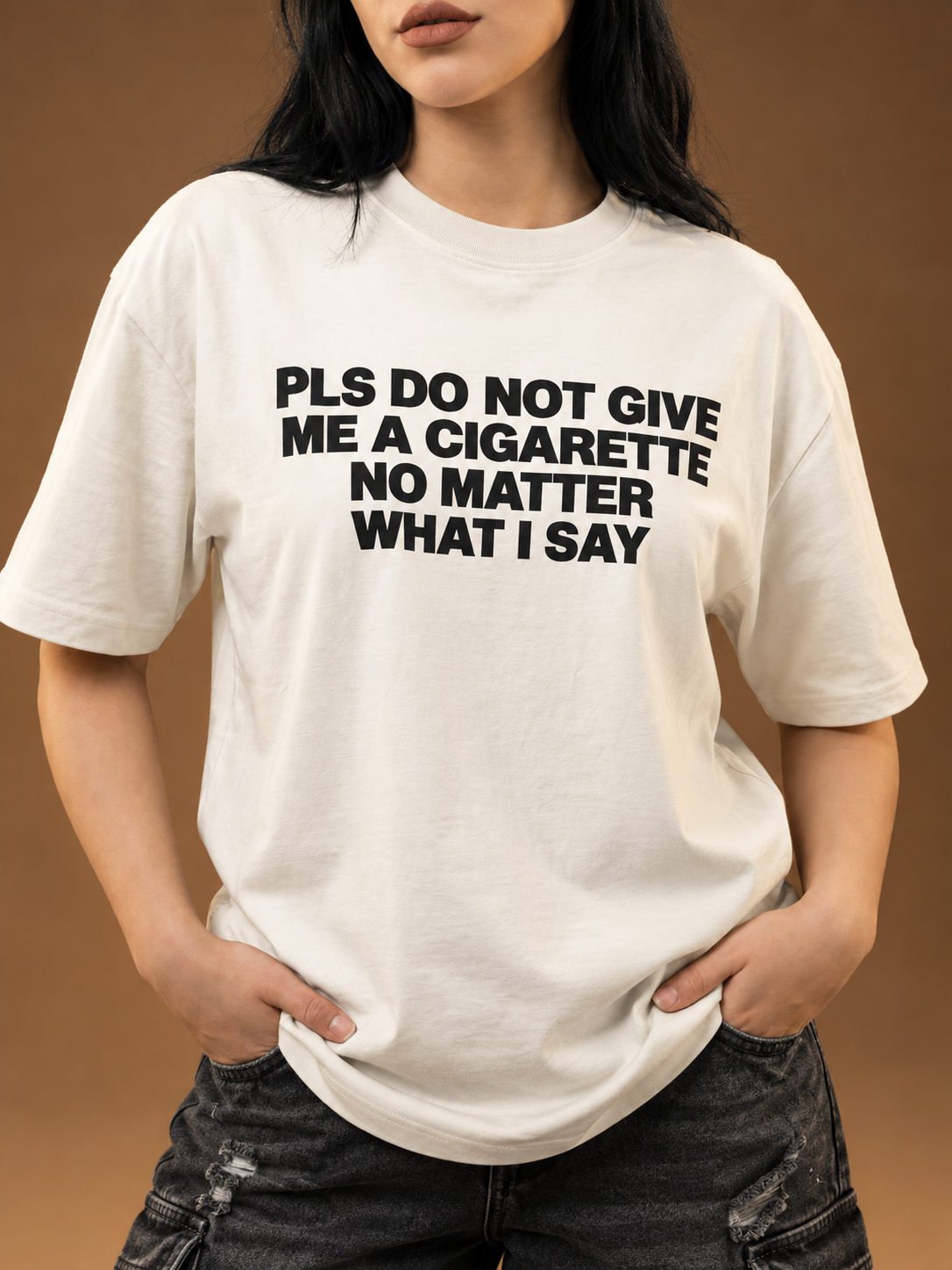 Please Don’t Give Me a Cigarette Boxy T-Shirt — Cream