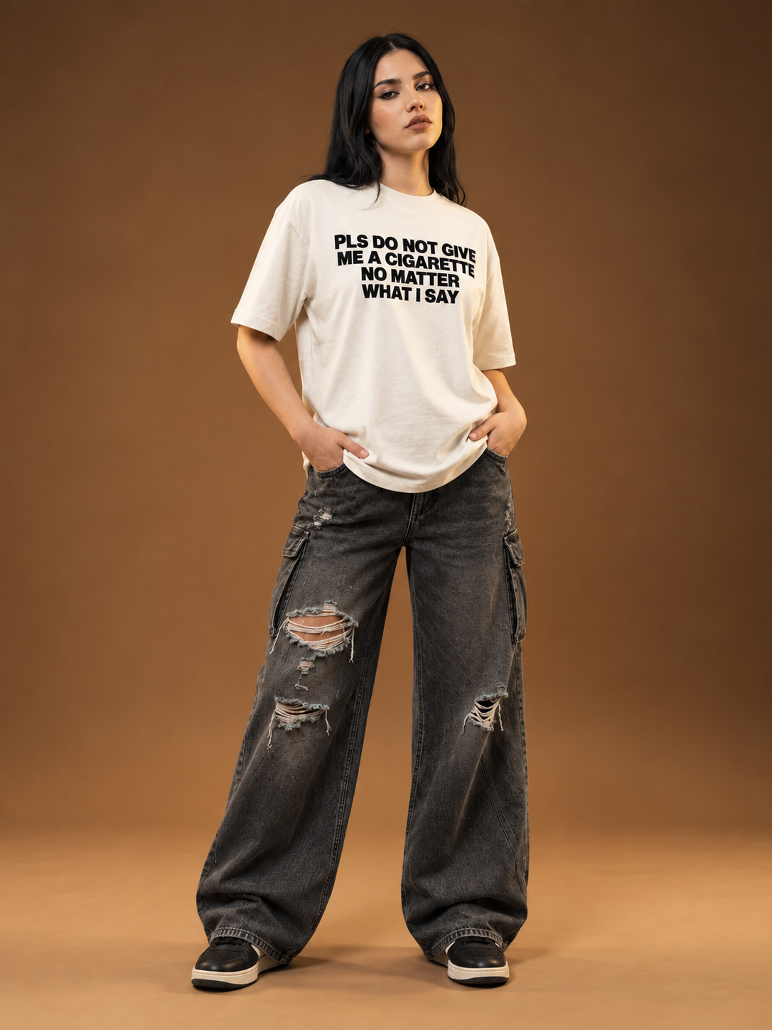 Please Don’t Give Me a Cigarette Boxy T-Shirt — Cream