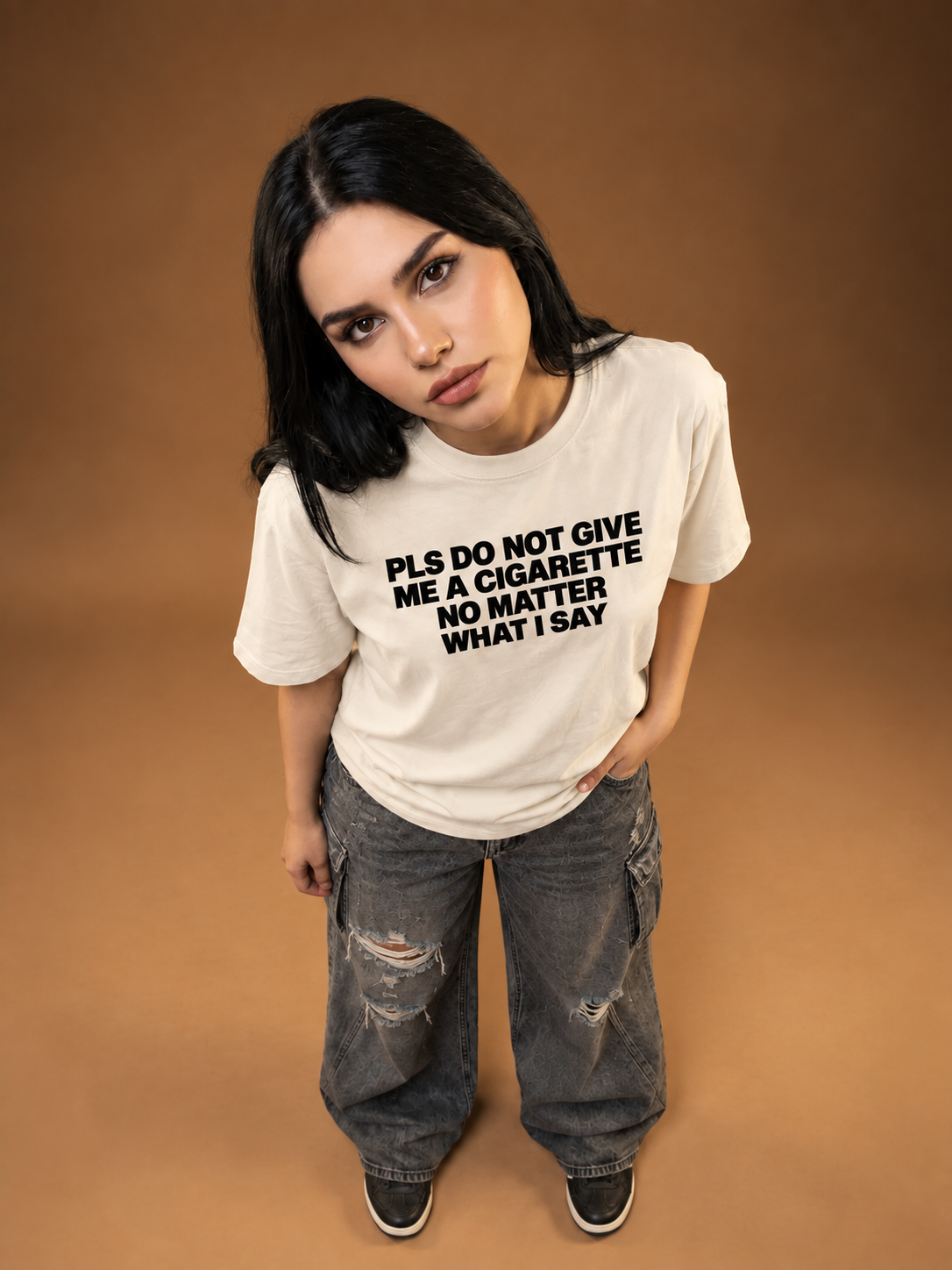 Please Don’t Give Me a Cigarette Boxy T-Shirt — Cream