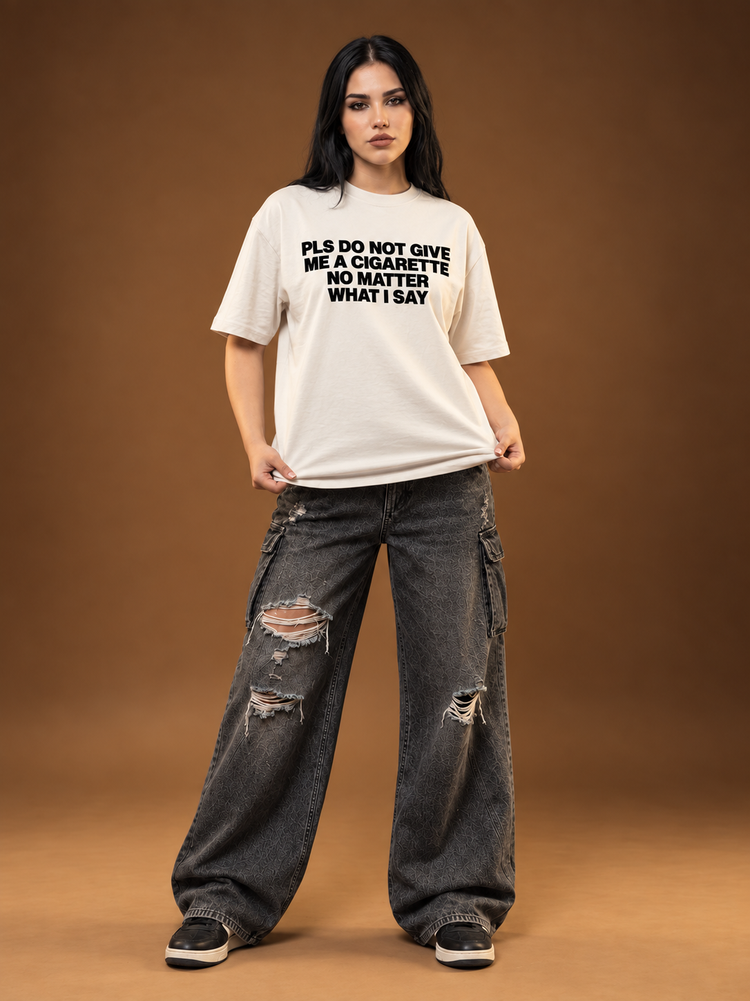 Please Don’t Give Me a Cigarette Boxy T-Shirt — Cream