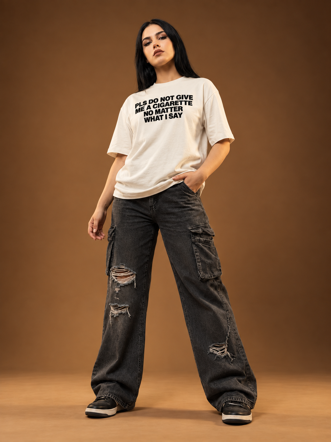 Please Don’t Give Me a Cigarette Boxy T-Shirt — Cream