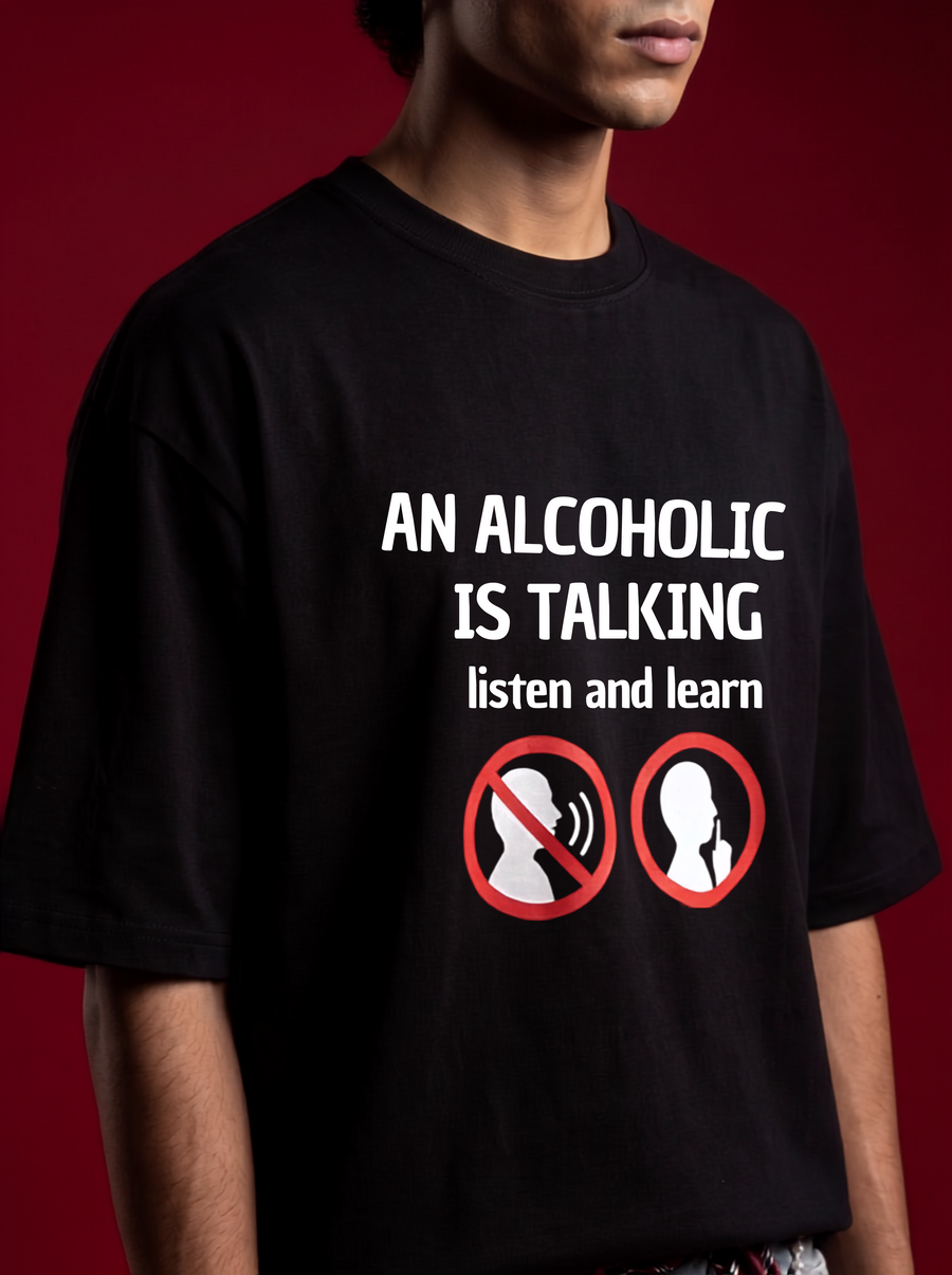 An Alcoholic Is Talking Boxy T-Shirt — Black