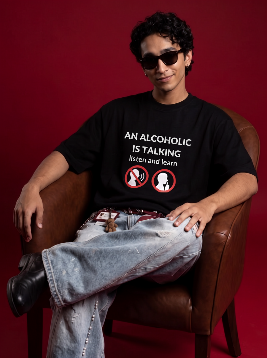 An Alcoholic Is Talking Boxy T-Shirt — Black